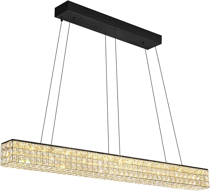 W48 Rectangle Chandeliers for Dining Room, Modern Crystal Pendant Lights - Image 8