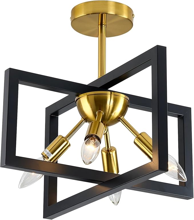 ZGLAOJT 4-Lights Ceiling Light Fixture Modern Black and Gold Semi Flush Mount - Image 9