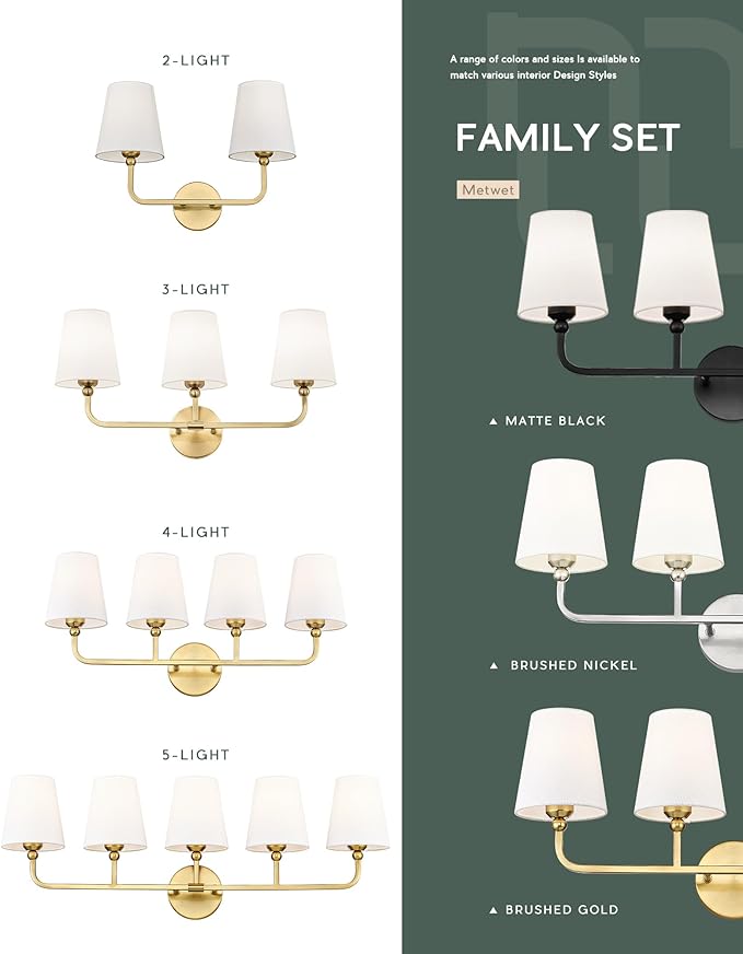 2 Light Bathroom Vanity Light, Brushed Gold Double Wall Sconce - Image 8