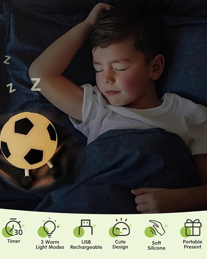 YISUN Soccer Night Light for Boys Light Up Football Lamp Dimmable Rechargeable - Image 4