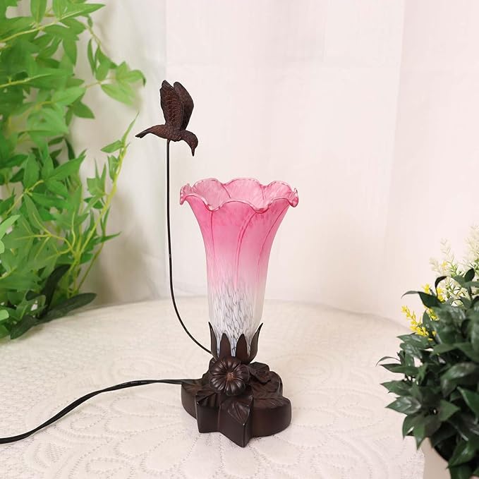 Bieye LL02 Hummingbird Flying Over Lily Flower Blown Glass Table Lamp - Image 2