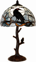 Bieye L10956 Raven Sitting on Bare Tree Branch in Full Moon Night Tiffany Style by Bieye