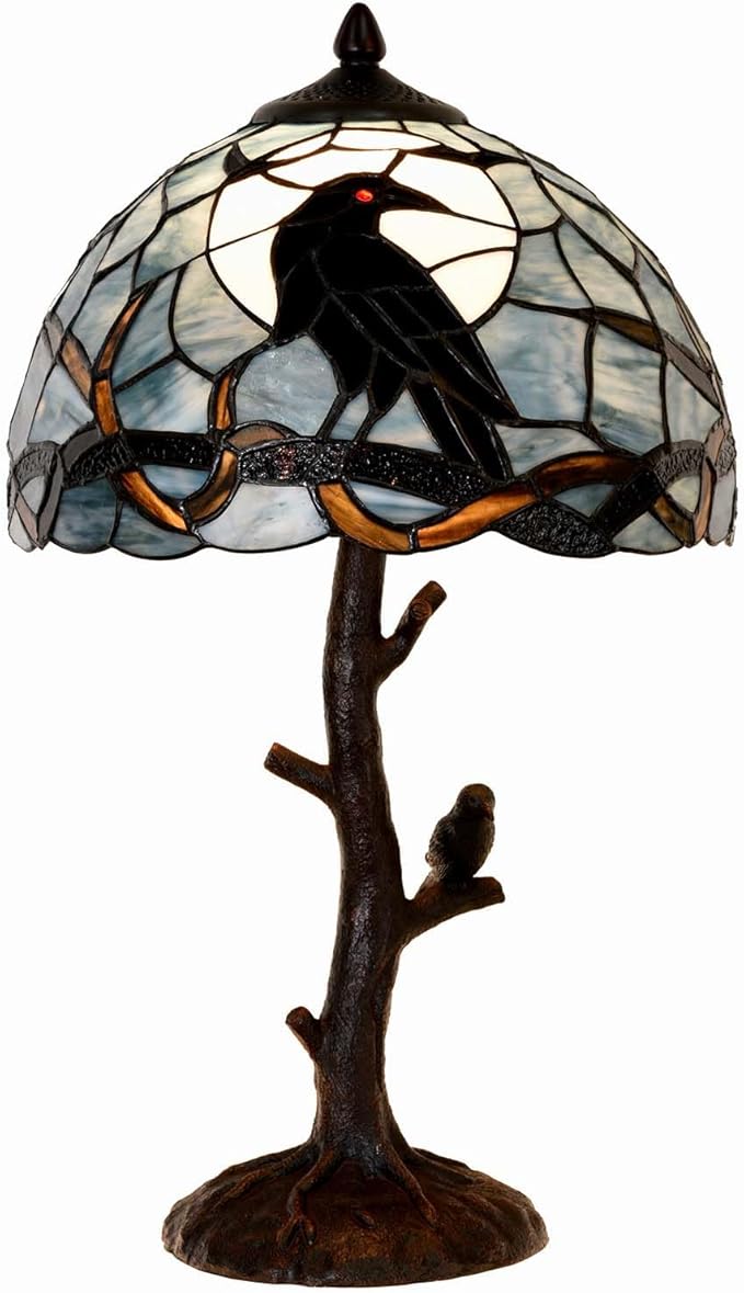 Bieye L10956 Raven Sitting on Bare Tree Branch in Full Moon Night Tiffany Style by Bieye