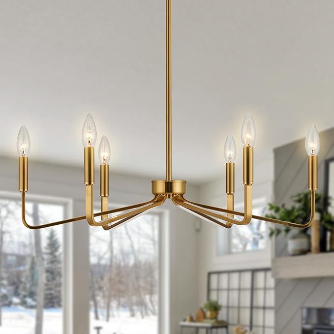 Brushed Gold Chandeliers for Dining Room, 6-Light Modern Farmhouse Chandelier by ACANER