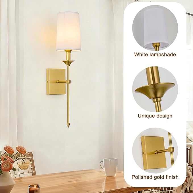 TERLEENART Gold Wall Sconce Set of 2, Hardwired Bathroom Vanity Light Fixture - Image 3