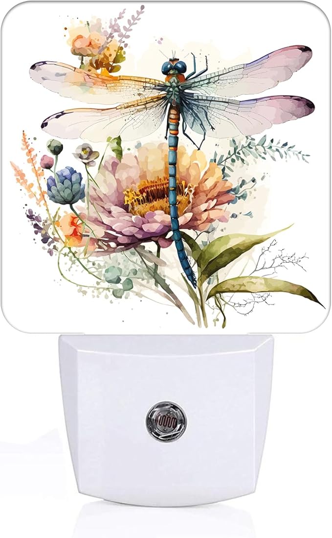 Watercolor Dragonfly Night Light, Plug Into Wall Decor by Unknown