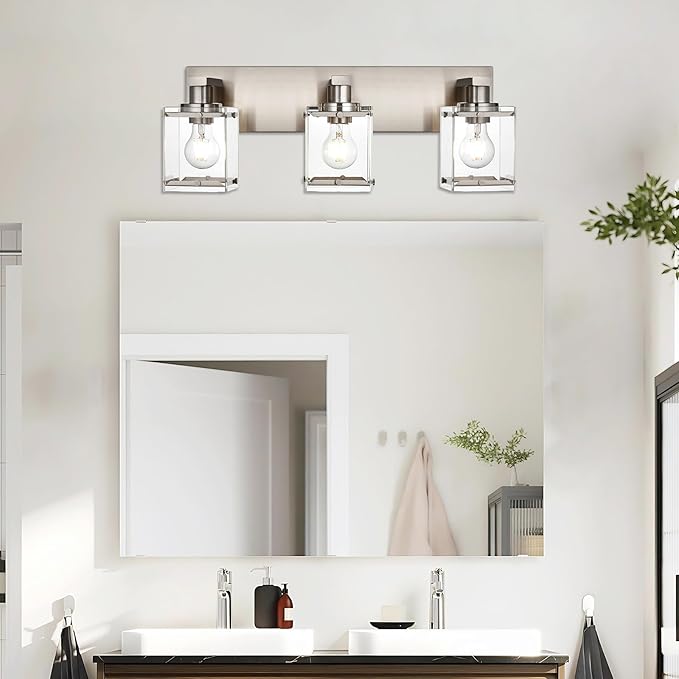 3-Lights Bathroom Wall Light Fixtures E26 Bulb Base, Brushed Nickel Vanity - Image 2