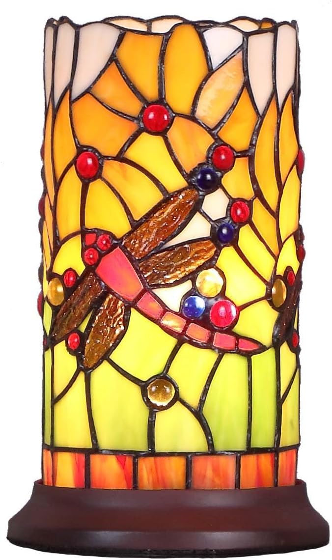 Bieye L10650 Dragonfly Tiffany Style Stained Glass Mini Table Lamp by Bieye