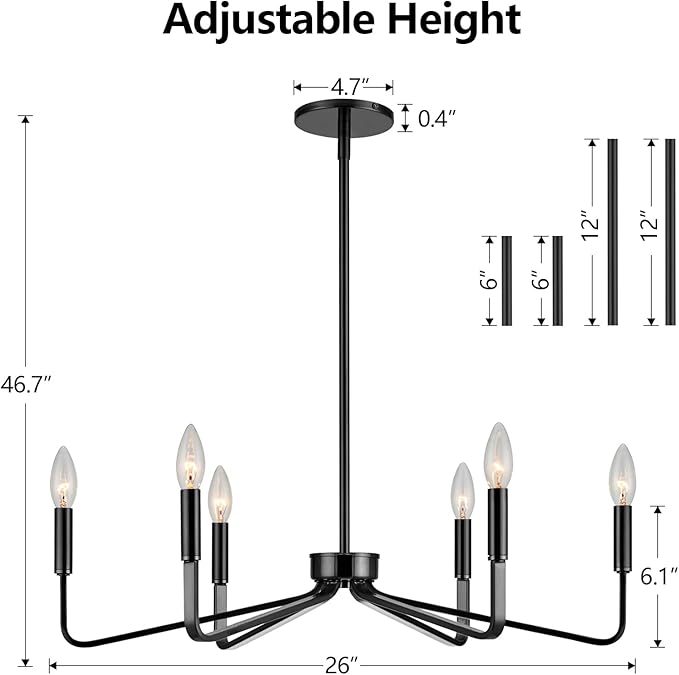 Black Chandelier for Dining Room, 6-Light Farmhouse Kitchen Light Fixtures Over - Image 7