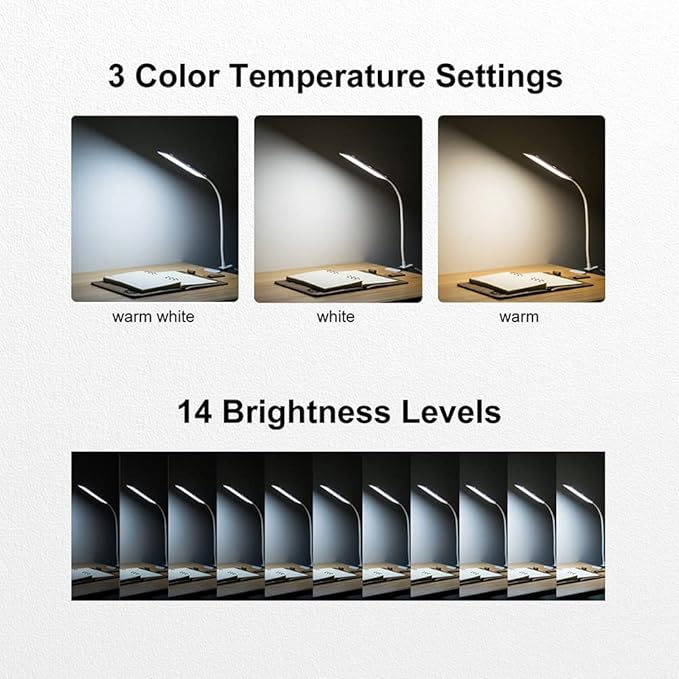 RAOYI LED Desk Lamp, 5W USB Clip on Light Eye-Caring Reading Clamp Table Lamp - Image 3