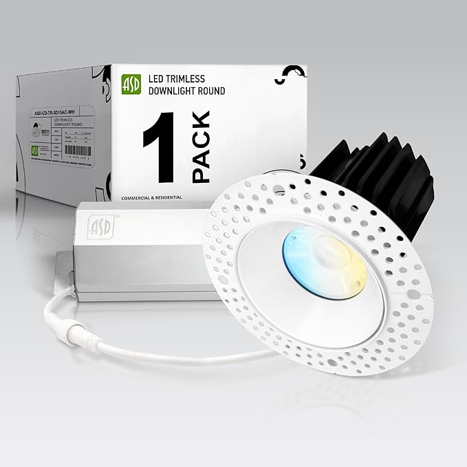 ASD Trimless 3 Inch LED Recessed Light, 15W 120V Triac Round Commercial by ASDLightingCorporation