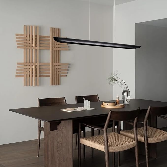 39" Modern Led Linear Pendant Light Dimmable Ceiling Hanging Lights Wood Linear - Image 6