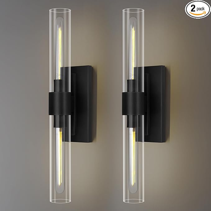 Modern Wall Sconces, 22.8in Black, 2-Light Indoor Wall Mounted Sconces by ZHTIECHUI