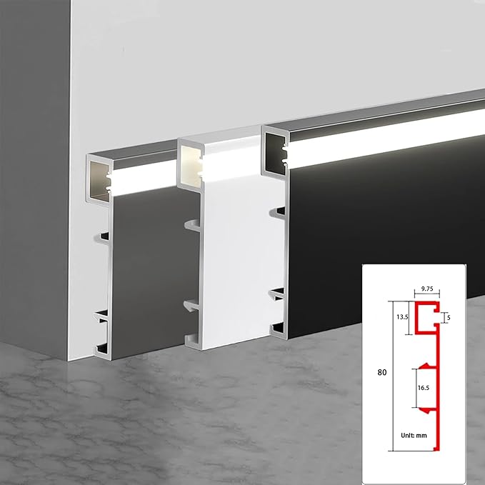 6 Pack LED Aluminum Metal Baseboard Trim 80 x 2500mm 3.15” x 8.2’ Total 49.2 ft - Image 3