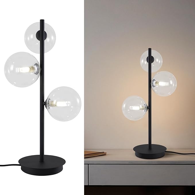3-Light Black Table Lamp, Mid Century Nightstand Lamp by Fulesi
