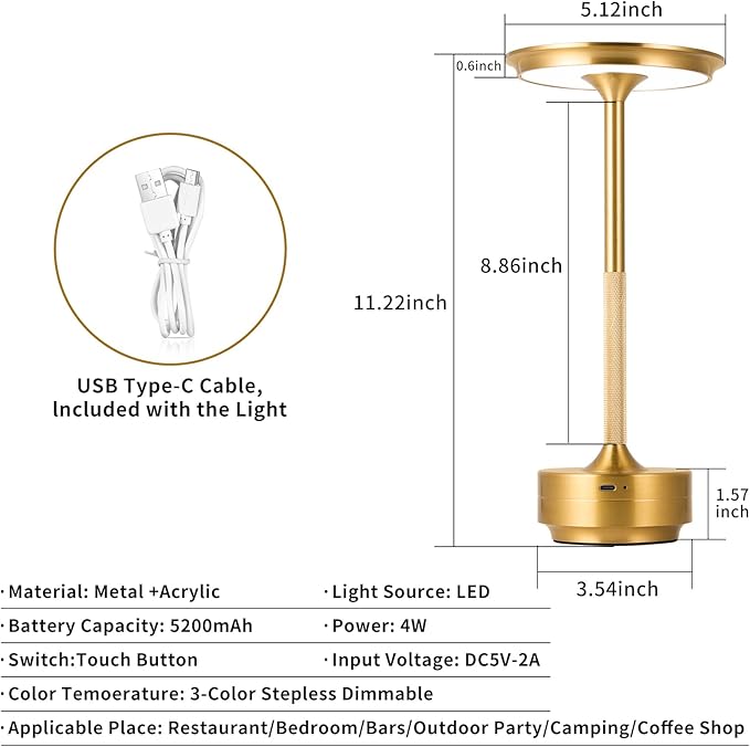 Rechargeable Cordless LED Table Lamps Touch Sensor Light, 3-Levels Portable - Image 7