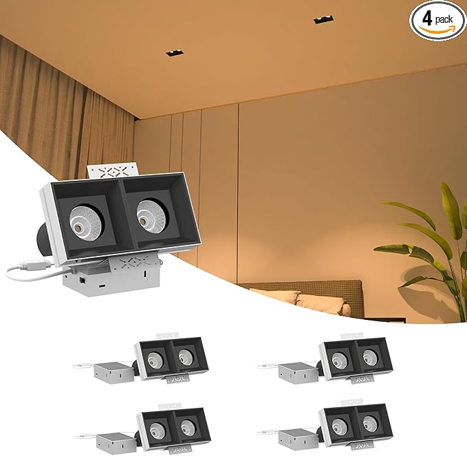LED Square Recessed Lighting 4 Pack, 24W Aluminum Trimless Downlight, by Hengsense
