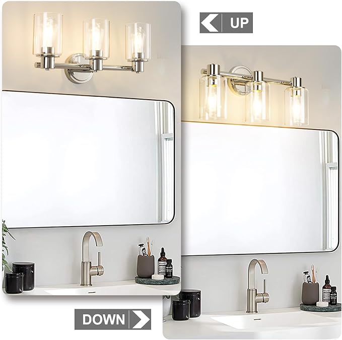 3 Light Bathroom Wall Light Fixtures Chrome Bathroom Wall Sconce - Image 7
