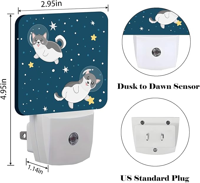 Cute Husky Astronauts on Space Night Light, Plug-in Night Lights - Image 2