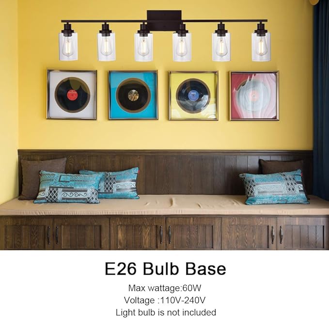 MELUCEE 6-Light Bathroom Vanity Light Fixture Vintage Industrial Oil Rubbed - Image 5