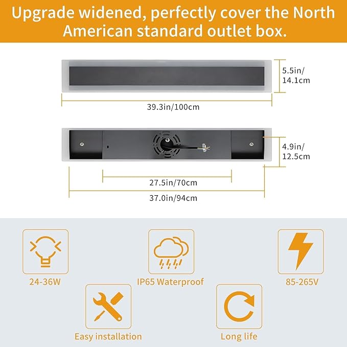 Upgrade Widened 2 Pack Modern Outdoor Wall Light Fixtures, 39.3inch Dimmable - Image 3