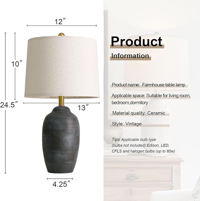 24.5" Vintage Ceramic Table Lamp - Image 3