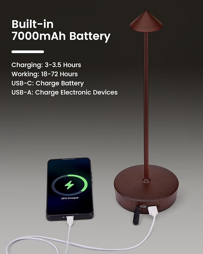 Cordless Led Table Desk Lamp 2 Pack, 7000mAh Battery Outdoor Table Light - Image 4