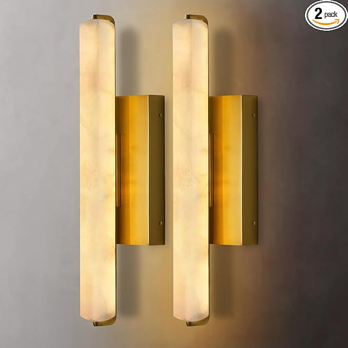 Alabaster Wall Sconces Set of Two, 15in Brass Alabaster Sconce, Modern Spanish by RINGRAIN