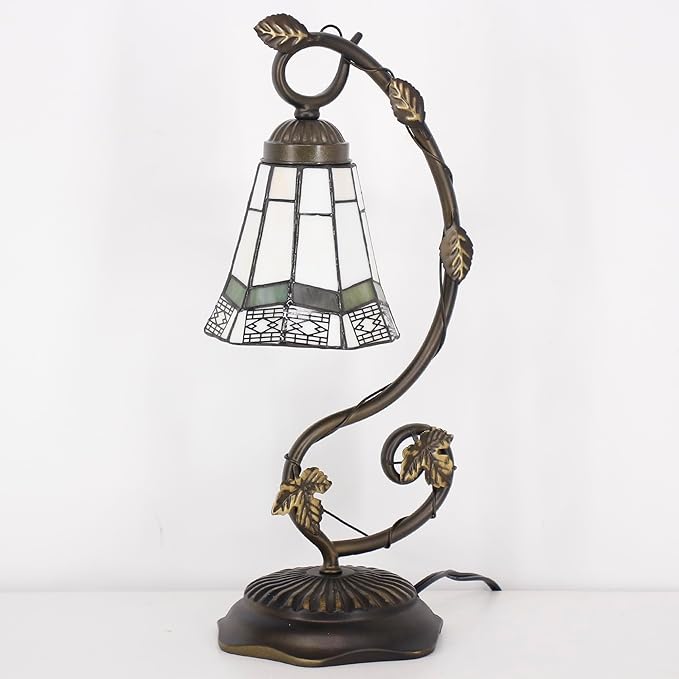 Tiffany Lamp Stained Glass Desk Reading Bedside Light, Metal Leaf Table Lamp - Image 2
