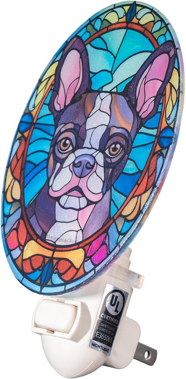 Stained Glass Styled French Bulldog Night Light – Real Glass Plug-in Dog Night - Image 5
