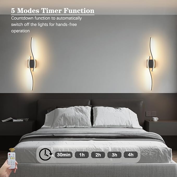 Modern Hardwired Wall Sconce Set of 2, LED Black Wall Light - Image 8
