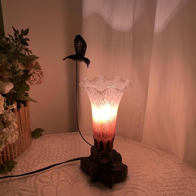 Bieye LL01 Hummingbird Flying Over Lily Flower Blown Glass Table Lamp - Image 3