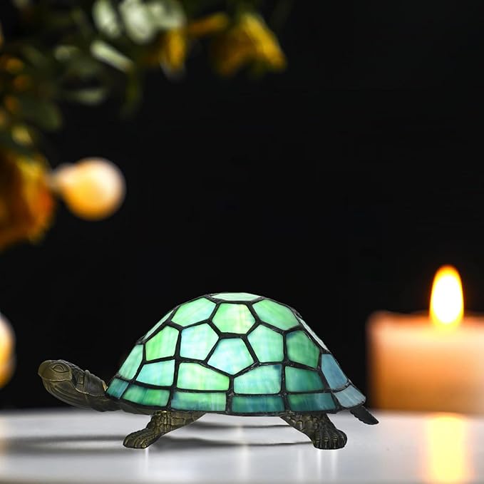 A0019 Turtle Tiffany Style Accent Table Lamp Handmade Stained Glass Animal - Image 2
