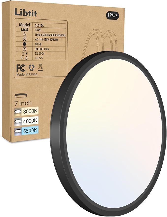 libtit Black Flush Mount Ceiling Light, 15W 1500Lm Thin Flat LED Lighting by Libtit