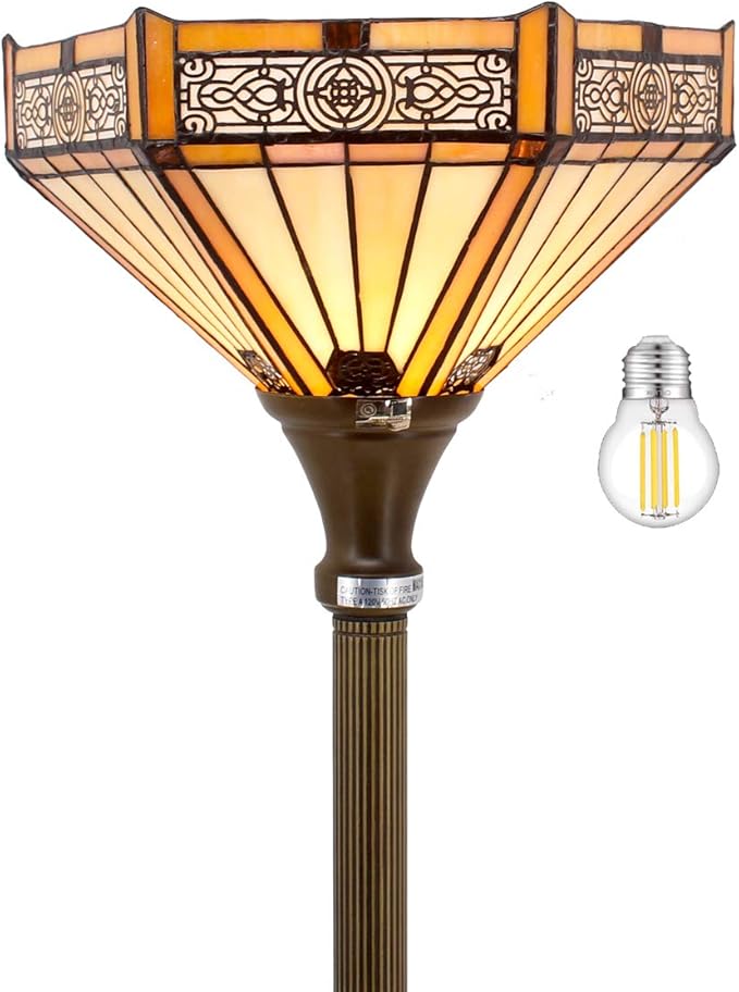 WERFACTORY Tiffany Floor Lamp Yellow Hexagon Stained Glass Mission Light by WERFACTORY