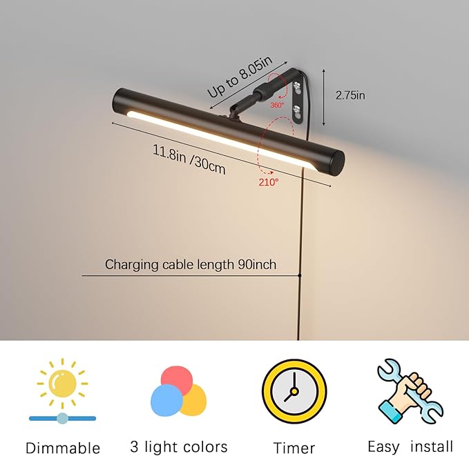 4W Picture Light Plug in, Dimmable Wall Light - Image 4