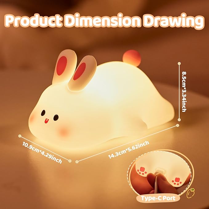 Big Face Rabbit Night Light, 3-Level Pat Control & Cute Squishy Lamp - Image 4