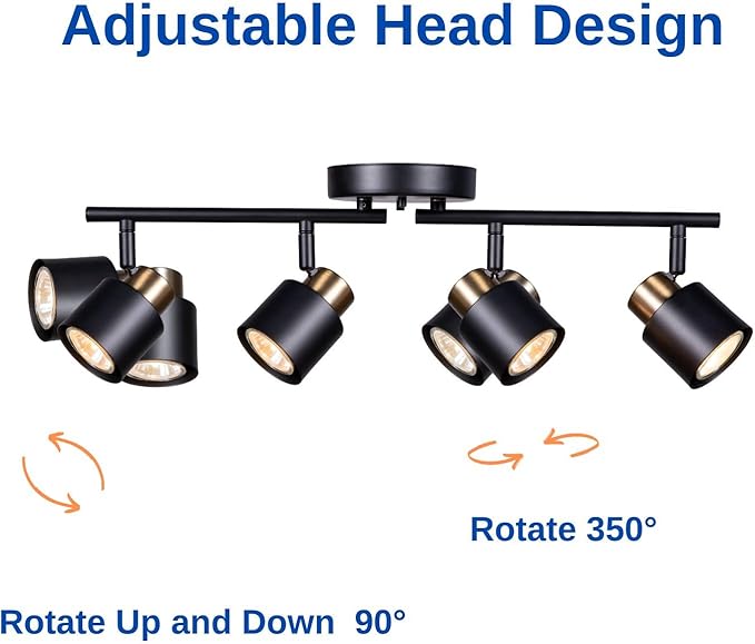 4 Light Track Lighting Kit, Matt Black Brass Finish Adjustable - Image 6