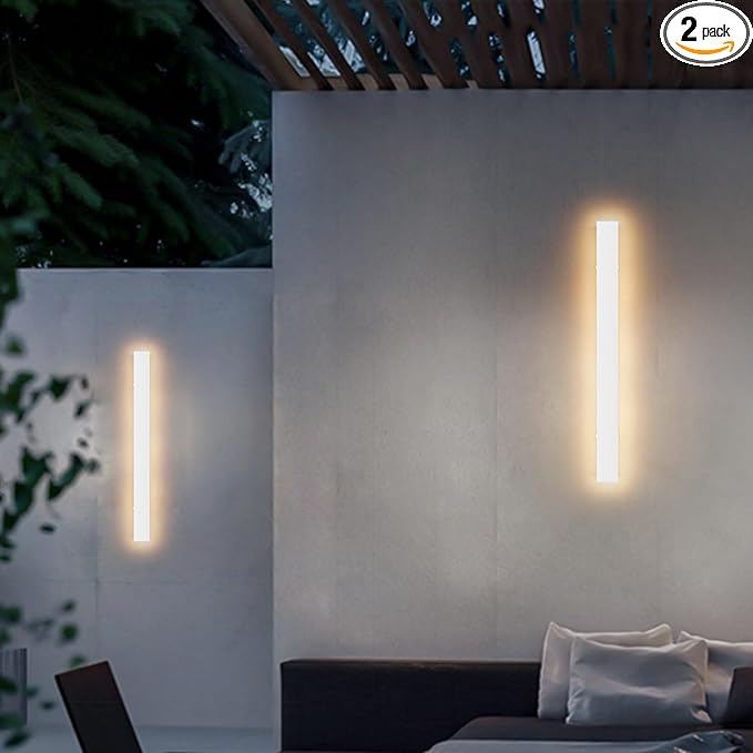 2 Pack 24inch Long Outdoor White Wall Lights 20W 3000K Modern Porch Lights by lundwa