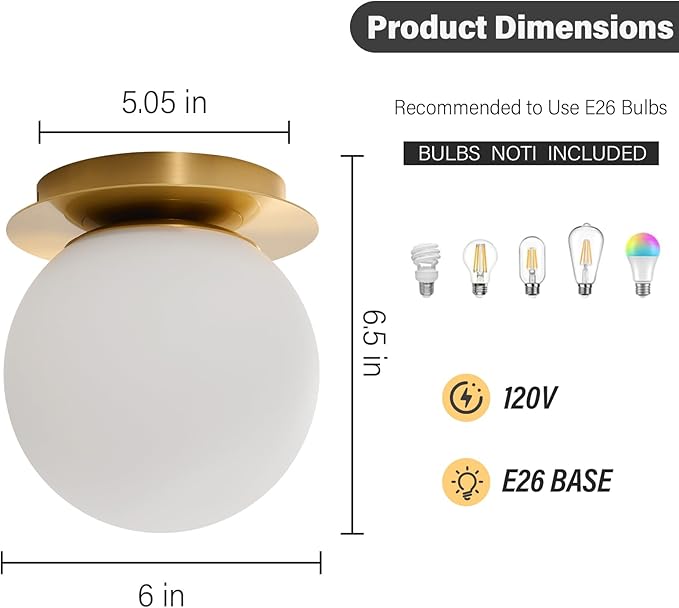 Modern Glass Globe Wall Sconce: Gold Spherical Sconces Light - Image 3