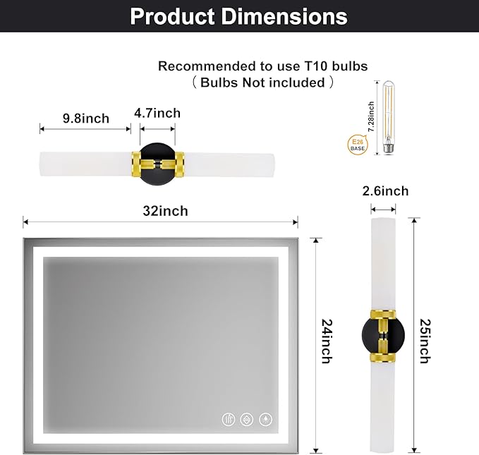 LaLuLa Black and Gold Vanity Light Fixtures – Modern Hardwired Wall Sconces - Image 8