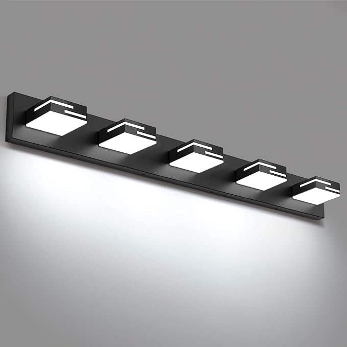 LED Modern Bathroom Vanity Light Fixtures, 5-Light 34-inch Dimmable Matte Black by LKHF