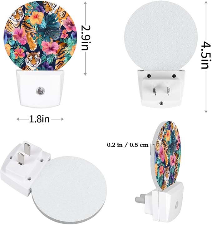 Round Night Lights Tropical Flower Animal Tiger LED Nightlight Plug in Dust to - Image 4