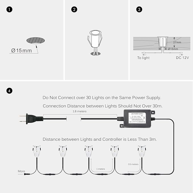 0.7" Tiny Recessed LED Deck Lighting Kits 12V Warm White Waterproof IP67 - Image 7