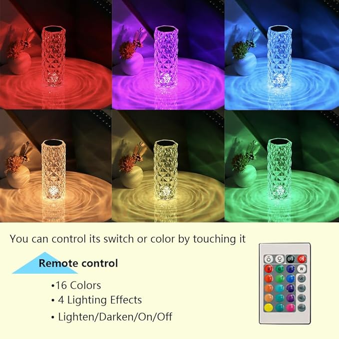 Portable Crystal Table Lamp, 16 Color Touch Control Rechargeable Lamp, Crystal - Image 5