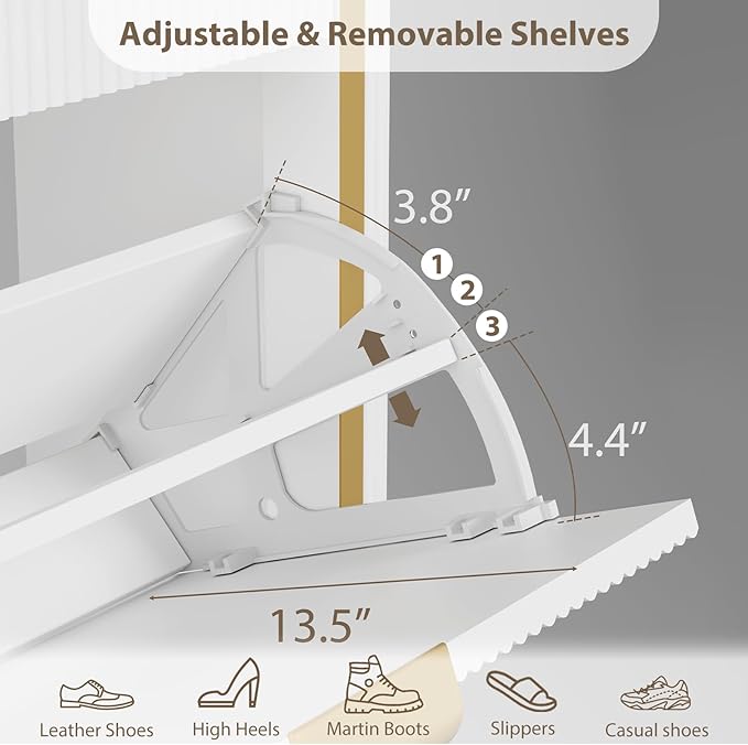 Fluted Shoe Cabinet Storage, Modern Slim Shoe Organizer Cabinet - Image 7