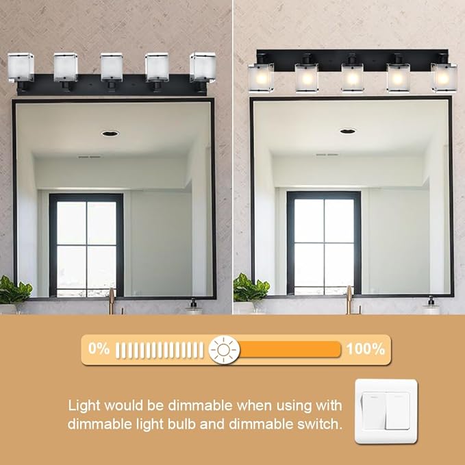 5-Lights Bathroom Light Fixtures, Matte Black Modern Vanity Lights - Image 3