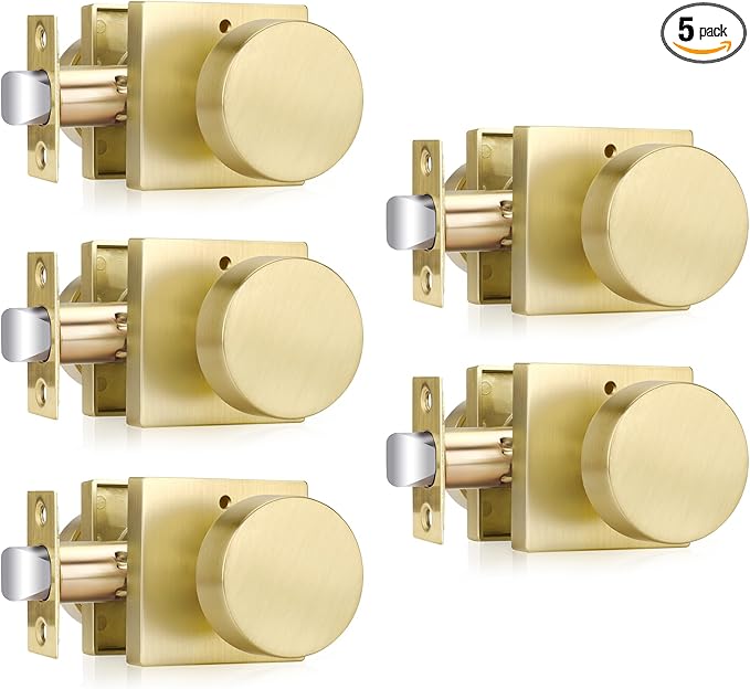 Haidms Gold Door Knobs Interior Privacy, Heavy Duty Square Brushed Gold by Haidms
