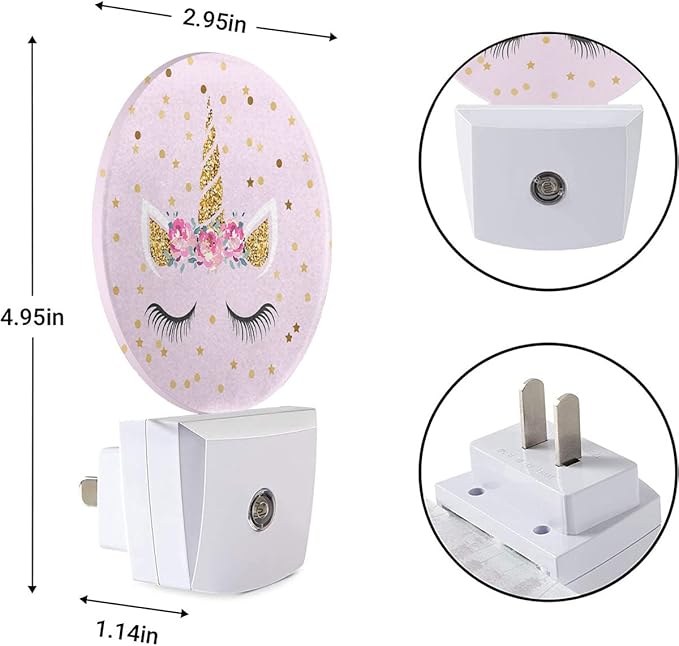 EKOBLA Unicorn Pink Night Light Gold Golden Polk Dots Stars Night Lights Plug - Image 7