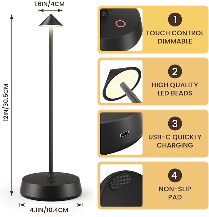 Cordless Table Lamps Rechargeable, 6000mAh LED Battery Operated Desk Lamp - Image 6